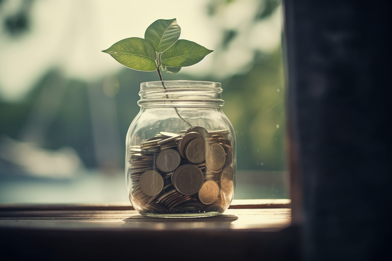 Green tree growing in money