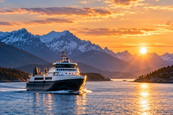 Skip i solnedgang